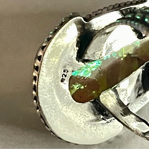 New 925 Sterling Silver Green Yellow Triplet Opalite Artisten Tear Drop Ring - Picture 6 of 17